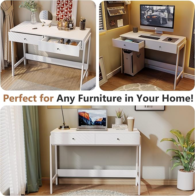 Home Office Desk with Drawers, Small Spaces Writing Desk with Storage for badroom, Work Desk for Home Office, Home Table, white - LeafyLoom