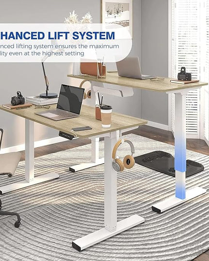 FLEXISPOT Standing Desk Quick Assembly Electric Adjustable with 48 x 24 Inches Whole-Piece Desktop Ergonomic Memory Controller Stand Up Desk(White Frame + 48" Grey Wood Grain) - LeafyLoom