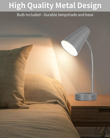 RUNTOP Desk lamp, Eye-Caring Table Lamps, 360°Rotation Gooseneck Lamp Reading Light Portable Reading Book Light, Desk Light, Study Desk Lamps for Bedroom and Office Home Lighting (Gray) - LeafyLoom