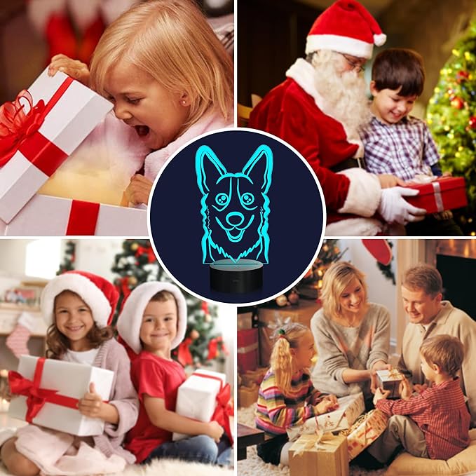 Attivolife Dog 3D Bedside Lamp, Corgi Illusion Optical Night Light, 16 Colors Changing Remote Control Dimmable LED Toy, Puppy Room Decor Cute Christmas Birthday Gift for Kids Baby Boy - LeafyLoom