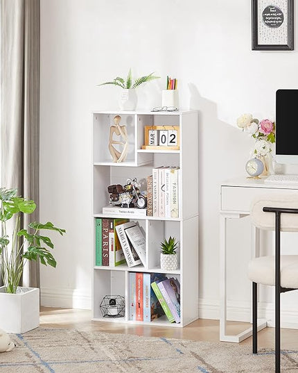 VECELO 42 Inch High Bookcase, 4-Tier Modern Storage Cabinet with Height Difference Shelves for Standard Textbooks, Floor Standing, 7 Cubes, Horizontal Available, Easy Assembly, Pearl White - LeafyLoom