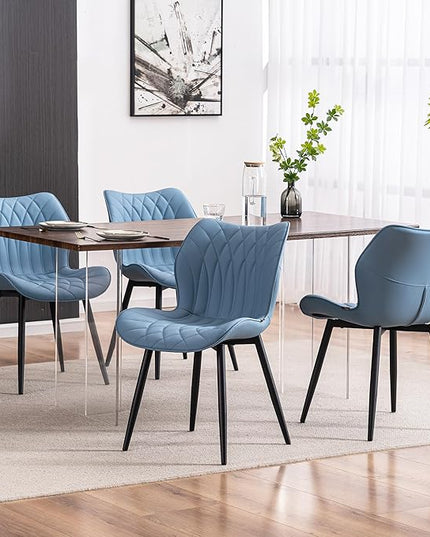YOUNIKE Dining Chairs Set of 2 Upholstered Faux Leather Dining Room Chairs, Modern Kitchen Chairs Living Room Bedroom Side Chairs with Wide Curved Back and Adjustable Metal Legs, Blue - LeafyLoom