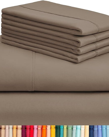 LuxClub 6 PC King Sheet Set, Breathable Luxury Bed Sheets, Deep Pockets 18" Wrinkle Free Cooling Bed Sheets Machine Washable Hotel Bedding Silky Soft - Dark Khaki King - LeafyLoom