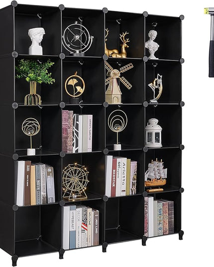 ANWBROAD Cube Storage Organizer 20-Cube Cubby Shelving Book Shelf Living Room Closet Clothes Organizers Kids Toys Craft Yarn Storage with Rubber Hammer for Bedroom Office Black ULCS020B - LeafyLoom