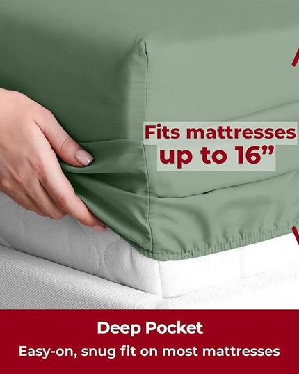 Mellanni Split King Sheets Set - 7 PC Iconic Collection Bedding Sheets & Pillowcases - Luxury, Ultra Soft, Cooling Bed Sheets - Deep Pocket up to 16 inch - 7 PC (Split King, Sage w/Extra Pillow Cases) - LeafyLoom