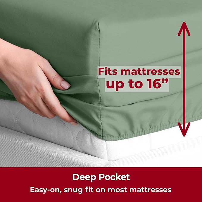 Mellanni Full Sheets Set - 6 PC Iconic Collection Bedding Sheets & Pillowcases - Hotel Luxury, Ultra Soft, Cooling Bed Sheets - Deep Pocket up to 16 inch - 6 PC (Full, Sage w/Extra Pillow Cases) - LeafyLoom