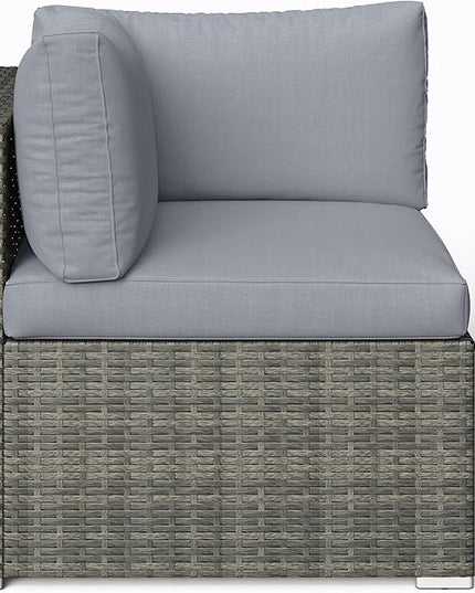 SUNVIVI OUTDOOR 7 Piece Patio Furniture Sets All Weather Gery PE Wicker Couch Sofa with Glass Table, Removable Grey Cushions - LeafyLoom