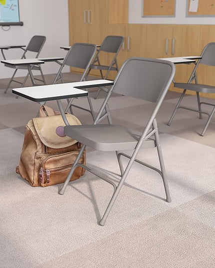 Flash Furniture Rutherford Steel Folding Chair with Right Handed Tablet Arm, Commercial Foldable Conference Room Tablet Arm Chair, Set of 2, Gray - LeafyLoom