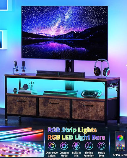 JUSTOGO TV Stand with Mount and Power Outlet, TV Stand with Drawers Storage for Living Room Bedroom, LED Entertainment Center for 45/55/60/65 inch TVs, Height Adjustable Media Console, Rustic - LeafyLoom