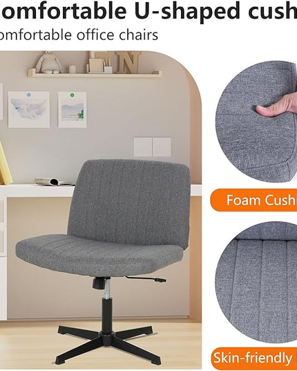 FDW Criss Cross Chair Armless Cross Legged Office Desk Chair Adjustable Swivel Ergonomic Gaming Chair No Wheels Backrest with Wide Seat Native Sponge Computer Task Vanity Chair for Home Office,Grey - LeafyLoom