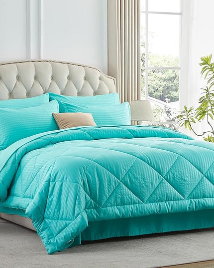 NexHome Turquoise King Bed in a Bag 7-Pieces Comforter Sets with Comforter and Sheets Soft All Season Bedding Sets with Comforter, Pillow Shams, Flat Sheet, Fitted Sheet and Pillowcases - LeafyLoom