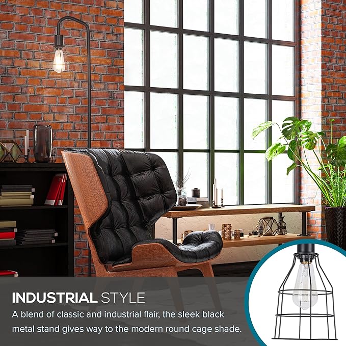 Catalina Lighting 24289-000 Modern Floor Lamp with Caged Shade for Office, Living Room, Dorm or Bedroom, Smart Home Compatible, Bulb Not Included, 60", Black - LeafyLoom