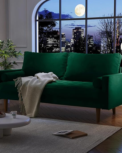 Velvet Furniture for Small Spaces, Mid-Century Modern Loveseats for Living Room, Love Seat Couch Sofas, 70 Inches, Green - LeafyLoom