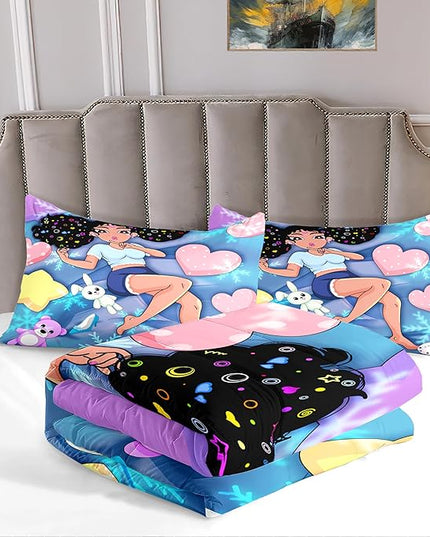 Black Girl Comforter Set - Full Size Comforter Set for Girls Bedroom Decor African American Girl Bedding Set Blue Full Quilt Set with 2 Pillowcases Kids Comforter Sets Gifts for Girls Kids Teens - LeafyLoom