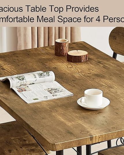 VECELO Dining Table Set for 2 Metal and Wood Square Kitchen Breakfast Nook, 3 Piece Dinette with Chairs, 27.5", Brown - LeafyLoom