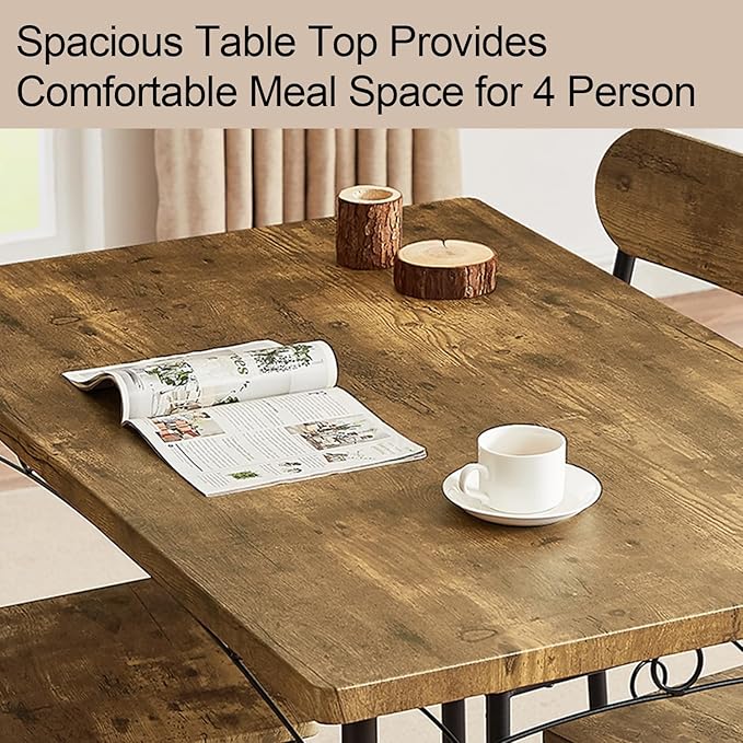 VECELO Dining Table Set for 2 Metal and Wood Square Kitchen Breakfast Nook, 3 Piece Dinette with Chairs, 27.5", Brown - LeafyLoom