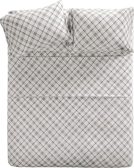 Comfort Spaces Cotton Flannel Breathable Warm Deep Pocket Sheets with Pillow Case Bedding, Cal King, Grey Plaid 4 Piece - LeafyLoom