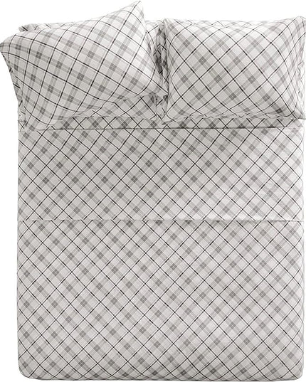 Comfort Spaces Cotton Flannel Breathable Warm Deep Pocket Sheets with Pillow Case Bedding, King, Grey Plaid 4 Piece - LeafyLoom