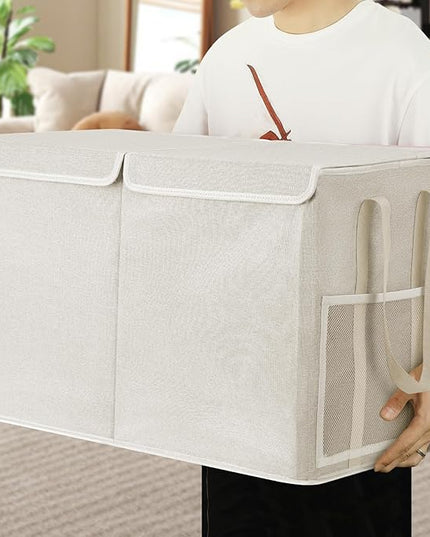 Large Toy Box for Boys Girls Toy Chest Kids Toy Storage Organizer Collapsible Toy Storage Bin Basket with Two Mesh Pockets for Nursery Playroom Bedroom Living Room Organization - LeafyLoom