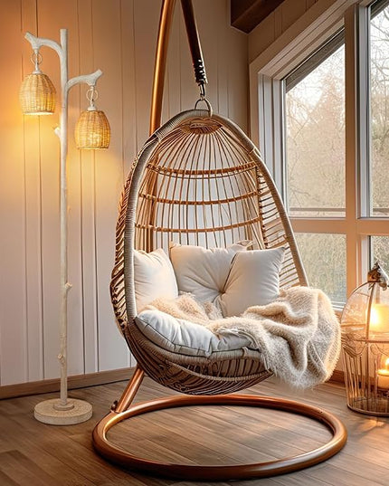 68" High Farmhouse Rustic Country Cottage Floor Lamp Tree Trunk Faux Wood Column White Washed Wicker Drum Shade Decor for Living Room Bedroom Reading Room - LeafyLoom