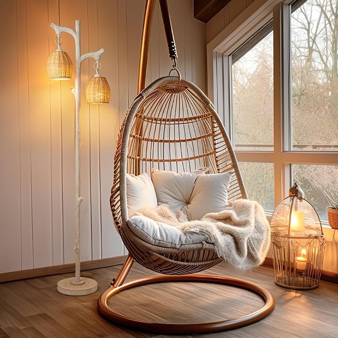 68" High Farmhouse Rustic Country Cottage Floor Lamp Tree Trunk Faux Wood Column White Washed Wicker Drum Shade Decor for Living Room Bedroom Reading Room - LeafyLoom