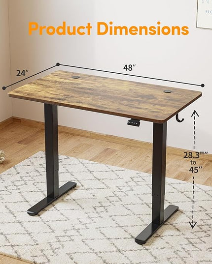 Cubiker Standing Desk 48 x 24 Inch, Stand up Height Adjustable Desk, Home Office Electric Table, Sit Stand Desk with Splice Board, Black Frame & Rustic Brown Desktop - LeafyLoom