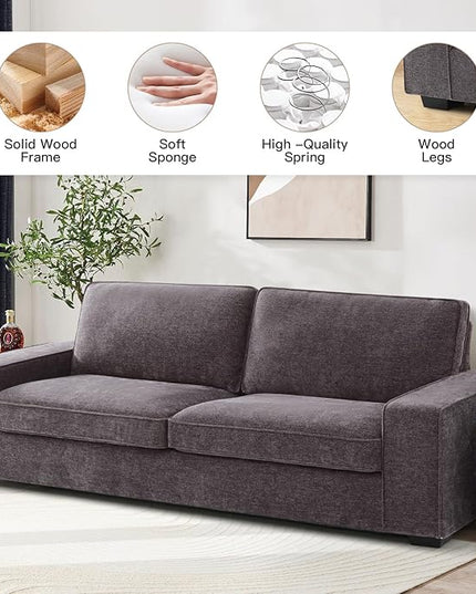 EASELAND Sofa Couch, 88" Chenille Loveseat for Living Room, 3 Seat Lounge Sofa for Bedroom with Removable Back and Seat Cushions, Modern Deep Comfy Couch with Solid Wood Legs and Armrest (Dark Grey) - LeafyLoom