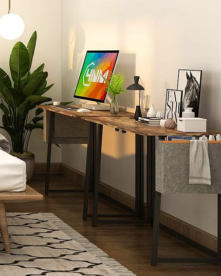 4NM 31.5" Small Desk with Storage Bag, Simple Assembly Folding Computer Desk Home Office Desk Study Writing Table for Small Space Offices - Rustic Brown and Black - LeafyLoom