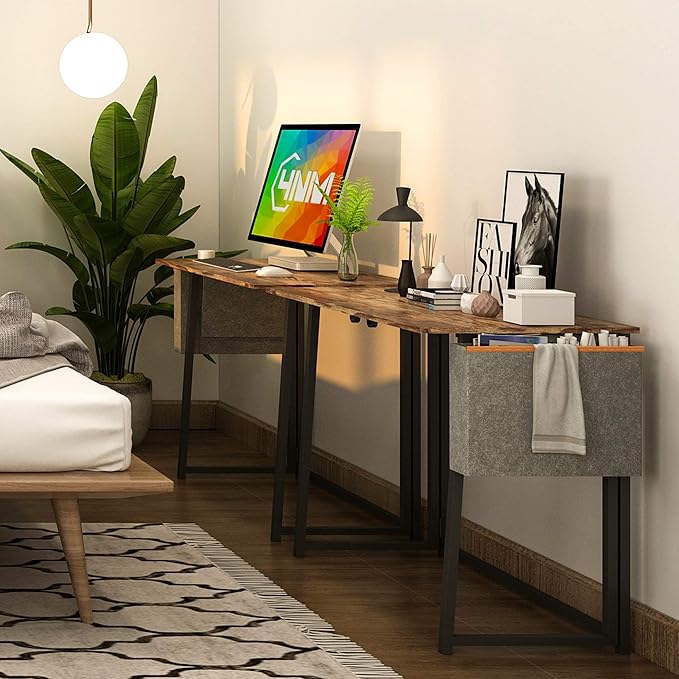 4NM 31.5" Small Desk with Storage Bag, Simple Assembly Folding Computer Desk Home Office Desk Study Writing Table for Small Space Offices - Rustic Brown and Black - LeafyLoom