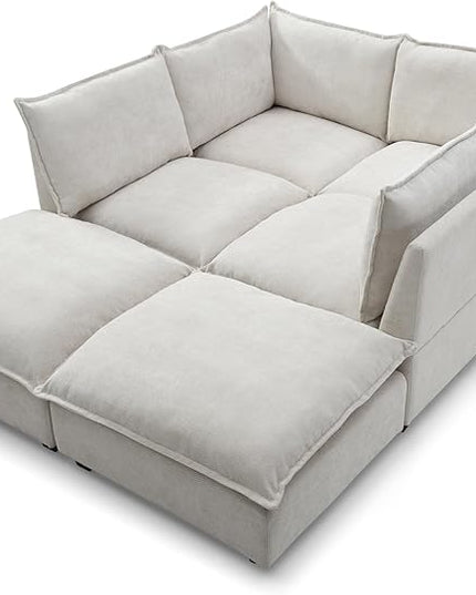 Free Combination Extra Wide Convertible Modular Sectional Sofa with Movable Ottoman Sets,6 Seater Oversized Reversible Corner Couch with Thicked Cushion & Detackable Backrest for Living Room - LeafyLoom