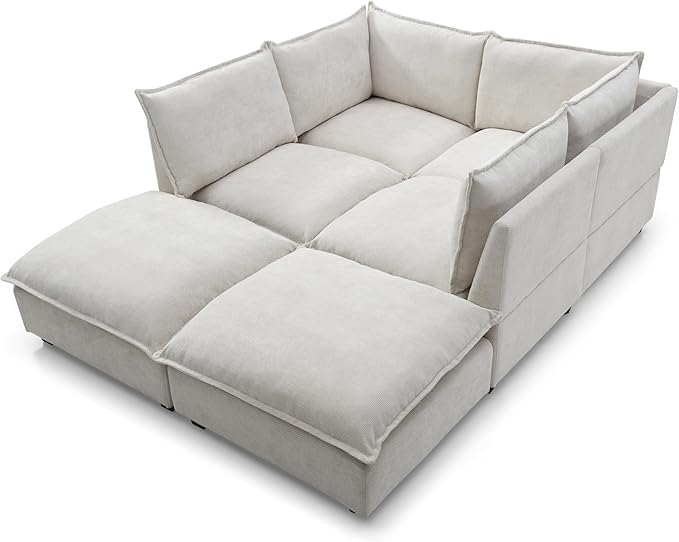 Free Combination Extra Wide Convertible Modular Sectional Sofa with Movable Ottoman Sets,6 Seater Oversized Reversible Corner Couch with Thicked Cushion & Detackable Backrest for Living Room - LeafyLoom