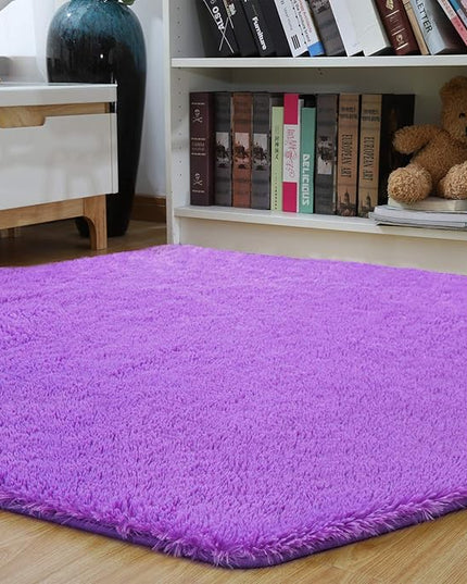 junovo Ultra Soft Rug for Nursery Children Room Baby Room Home Decor Dormitory Hexagon Carpet for Playhouse Princess Tent Kids Play Castle, Diameter 4.6 ft, Purple - LeafyLoom