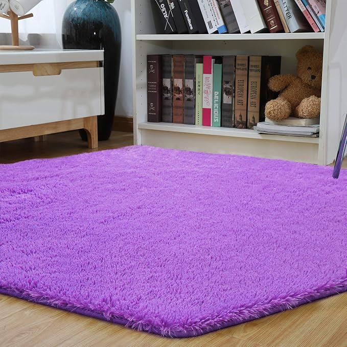 junovo Ultra Soft Rug for Nursery Children Room Baby Room Home Decor Dormitory Hexagon Carpet for Playhouse Princess Tent Kids Play Castle, Diameter 4.6 ft, Purple - LeafyLoom