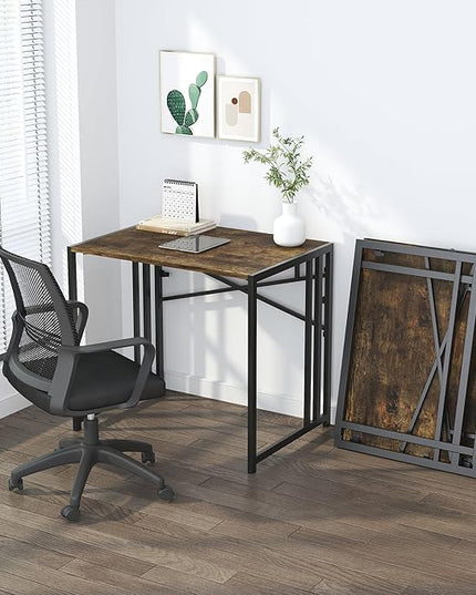 32 inch Small Folding Computer Desk, Writing Gaming Computer Desk for Small Spaces, No Assembly Required Home Office Desk, Rustic Brown - LeafyLoom