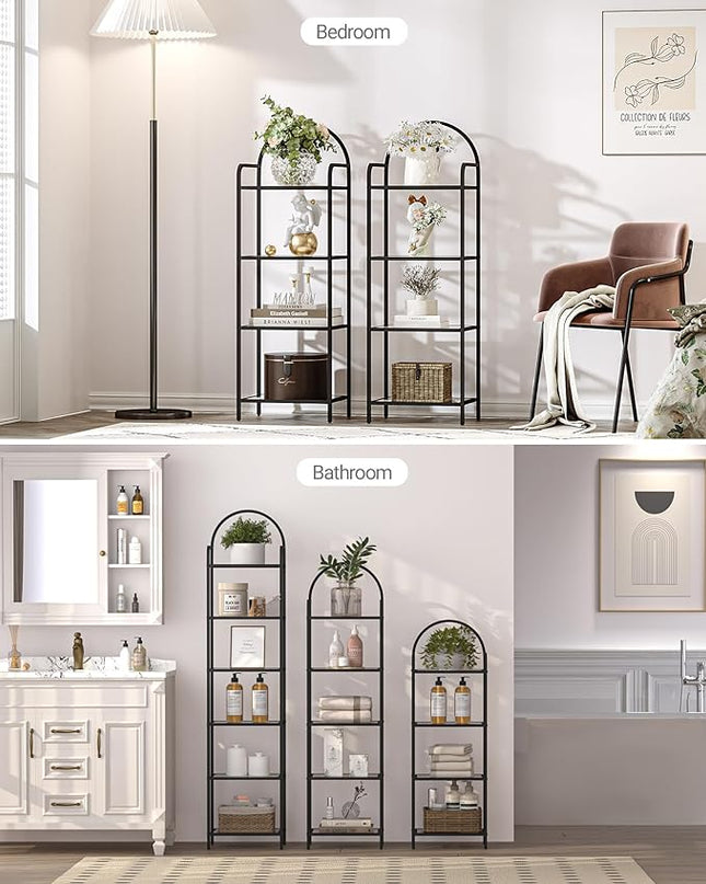 Bookcase Bookshelf, Tempered Glass Bookshelves, Slim Shelving Unit for Bedroom, Bathroom, Home Office, Steel Frame, 4 Tier Black BC04001B - LeafyLoom