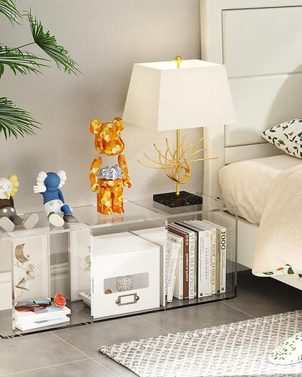 Acrylic Bookcase, 3 Tier Clear Floor Standing Bookshelf, 31.5 inch Tall Display Cube Storage Shelf Home Decor Furniture for Home, Office, Living Room, Bedroom - LeafyLoom