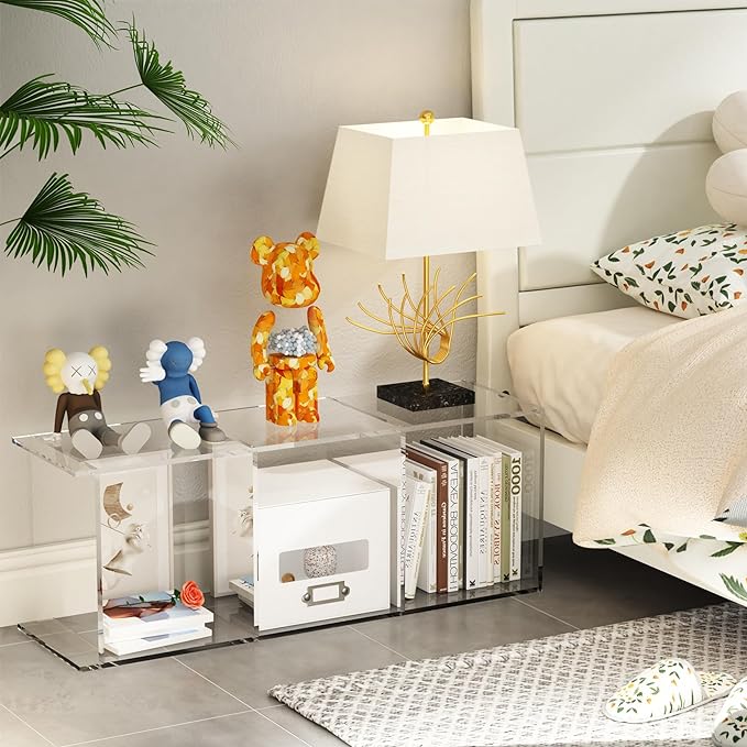 Acrylic Bookcase, 3 Tier Clear Floor Standing Bookshelf, 31.5 inch Tall Display Cube Storage Shelf Home Decor Furniture for Home, Office, Living Room, Bedroom - LeafyLoom