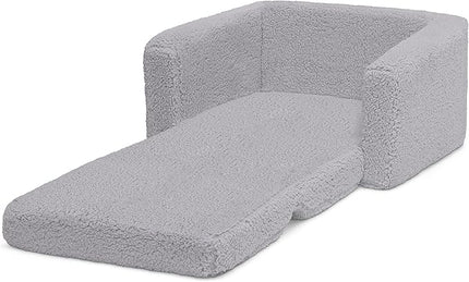 Delta Children Cozee Flip-Out Sherpa 2-in-1 Convertible Chair to Lounger for Kids, Grey - LeafyLoom