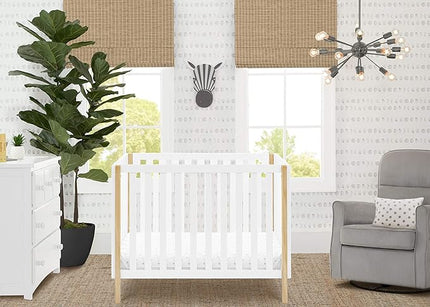 Delta Children Gio Mini Crib with 2.75" Mattress Included, Bianca White/Natural & Serta SleepTrue Mini Crib Mattress, Premium Sustainably Sourced Fiber Core - LeafyLoom