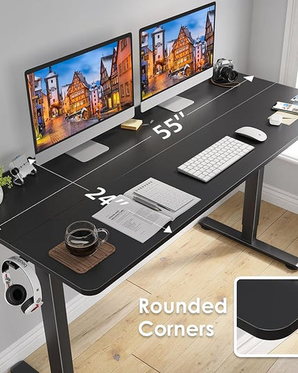 STARY Electric Adjustable Height Sit Stand Home Office Desk with Splice Board, 55x24, Black Desktop/Black Frame - LeafyLoom