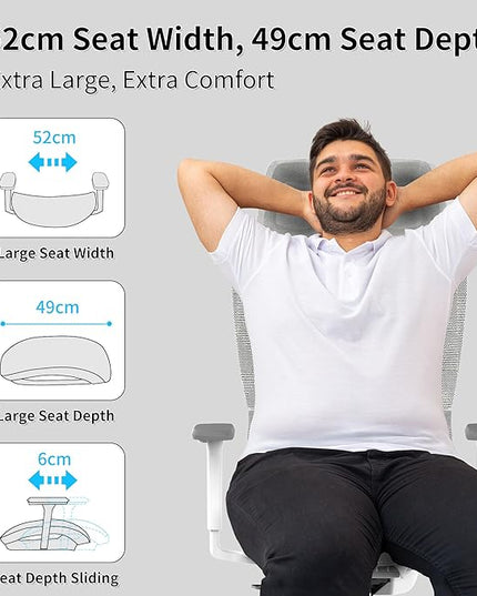 Ergonomic Office Chair with 3D Armrest, Big and Tall Computer Desk Chair with Adjustable Headrest, Seat Depth, Lumbar Support, Home Office Gaming Chair White - LeafyLoom