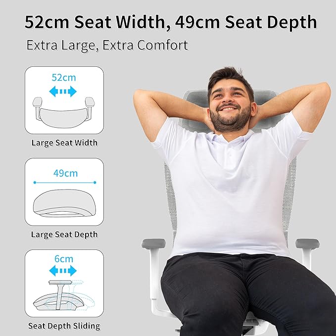 Ergonomic Office Chair with 3D Armrest, Big and Tall Computer Desk Chair with Adjustable Headrest, Seat Depth, Lumbar Support, Home Office Gaming Chair White - LeafyLoom