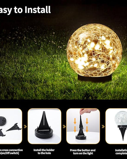 Solar Globe Lights Outdoor Waterproof-Solar Balls for Garden-Cracked Glass Ball Solar Lights Outdoor-Solar Orbs for Outside-Outdoor Decorations for Patio and Yard Lawn Backyard Decor JKIMK