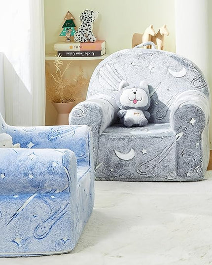 Toddler Chair Kids Plush Chair Sherpa Kids Chairs, Toddler Couch Bean Bag Chairs for Kids Gaming Chair for Kids Glow in The Dark,Starry Sky Grey - LeafyLoom