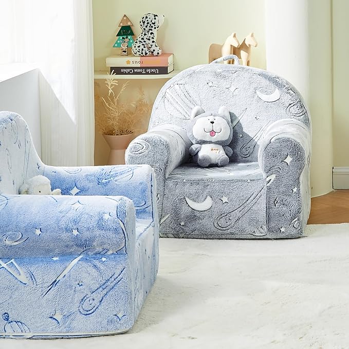 Toddler Chair Kids Plush Chair Sherpa Kids Chairs, Toddler Couch Bean Bag Chairs for Kids Gaming Chair for Kids Glow in The Dark,Starry Sky Grey - LeafyLoom