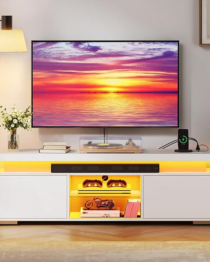 YITAHOME Morden TV Stand for 65 Inch TV, Mid Century Modern Entertainment Center for 300lbs with Double Barn Doors, Rustic TV Media Console TV Cabinet for Living Room, Grey - LeafyLoom