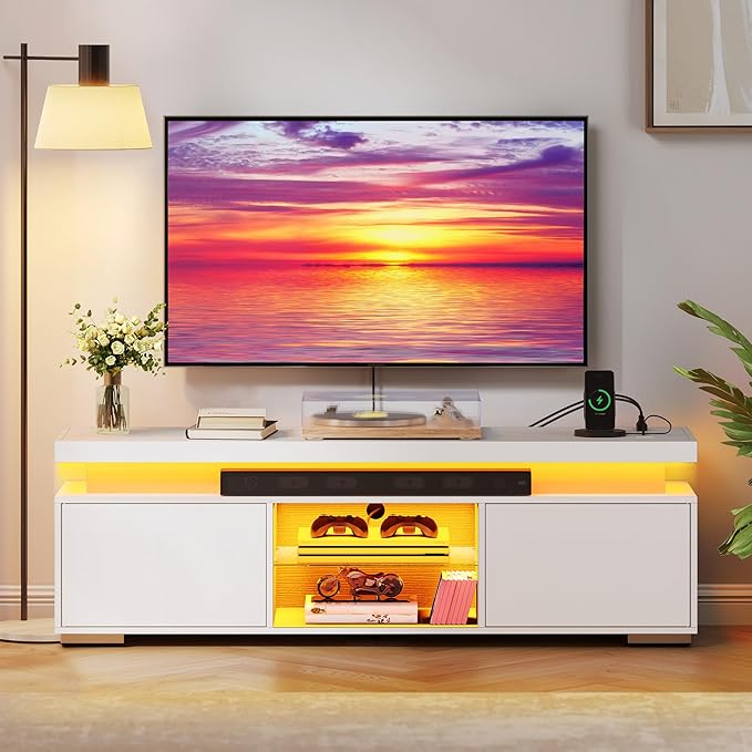 YITAHOME Morden TV Stand for 65 Inch TV, Mid Century Modern Entertainment Center for 300lbs with Double Barn Doors, Rustic TV Media Console TV Cabinet for Living Room, Grey - LeafyLoom