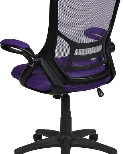 Flash Furniture Porter High-Back Swivel Office Chair with Adjustable Lumbar Support and Seat Height, Ergonomic Mesh Desk Chair with Flip-Up Armrests, Purple/Black - LeafyLoom