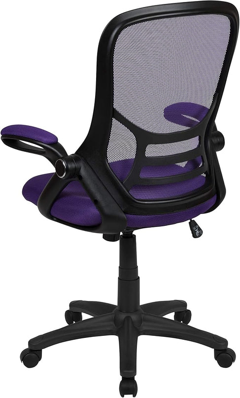 Flash Furniture Porter High-Back Swivel Office Chair with Adjustable Lumbar Support and Seat Height, Ergonomic Mesh Desk Chair with Flip-Up Armrests, Purple/Black - LeafyLoom