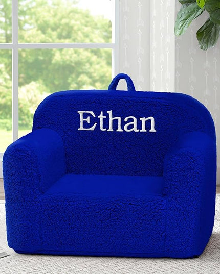 Delta Children Personalized Sherpa Cozee Chair - Customize with Name – Foam Kids Chair for Ages 18 Months and Up, Royal Blue - LeafyLoom